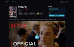 Title page showing streaming availability, ratings, trailer, and related shows