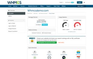 Web hosting management built-in to the client area