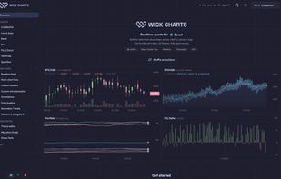 Docs home page with live candlestick, area, line and bar charts
