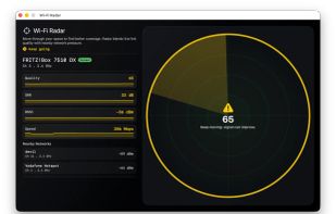 A live coverage radar that helps find stronger Wi-Fi spots by tracking signal quality, SNR, RSSI, and speed while you move