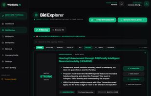 Bid Explorer — search and filter live SAM.gov and state/local contract opportunities with AI fit scoring.