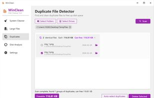Duplicate File Detector
Multi-threaded SHA256 hash comparison finds true duplicates across multiple drives. Select folders or entire disks to scan. Auto-select duplicates for quick cleanup with one click.