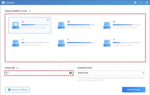 Step 1. Select a partition to scan & a location to save.