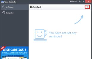 Step 1: Launch Wise Reminder.

When Wise Reminder is launched, the main screen will be displayed. From the left, you can check the events which are completed and unfinished.