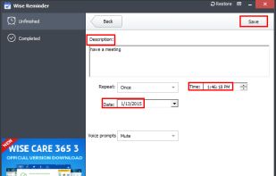Step 2: Create task.

You can start a task by clicking in the upper right corner. And then fill in the description, time, date and ringtone.