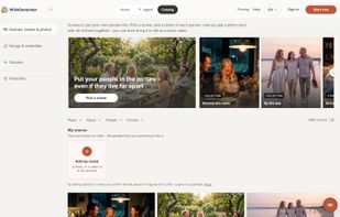 Scene catalog: put photos of your own people into a ready scene and get a photo card or a short video.