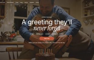 Home page: pick a format - text, photo card, video, song or voice greeting.