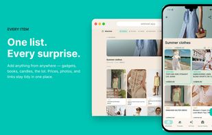 Every item, one list — Add anything from anywhere: gadgets, books, candles, the lot. Prices, photos, and links stay tidy in one place.