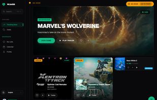 Web — home / releases — Website dashboard with featured games and upcoming release highlights.