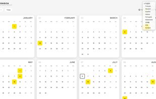 main calendar light mode language list