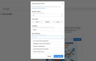 Create new posts based on your business' topics and branding