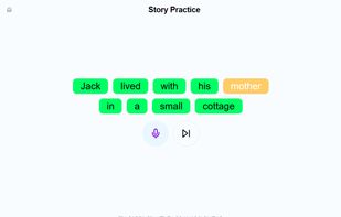 Main practice UI with feedback for the user on their reading (user mispronounced 'mother')