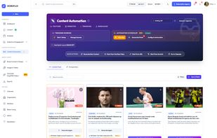 The Wordflux Content Automation dashboard centralizes source tracking and post creation. Users can auto-pull content via connected websites, YouTube, trending topics, and webhooks.