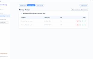Browse available backup packages, open their location, or restore files with one click.
