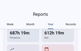 Yearly report with overtime and vacation overview