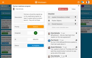 Use social features, such as comments, mentions and likes to collaborate on individual work items.
