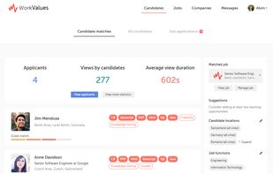 Candidate matches for a certain job