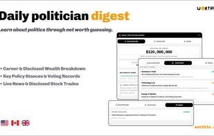 Daily politician digest detailing disclosed wealth, policy stances, and news.