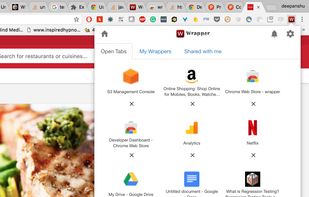 View/Close open tabs. Click on tab image to highlight and go to that tab.