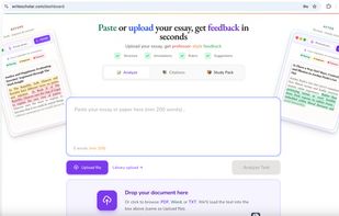 Dashboard - Either paste your essay or upload/drop and drag your file to begin