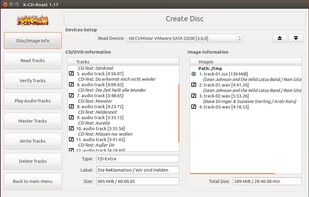 Infoscreen showing inserted CD and tracks
