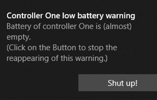 When a controller reaches low battery level, a notification is displayed.