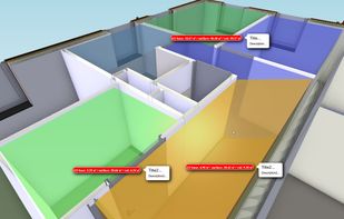 3D zones created by the user with labels and info