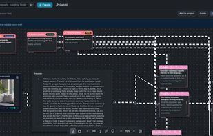 The evidence map. Research questions, sources and findings on one canvas, connected where the evidence actually connects. Each question carries a status: unanswered, partially answered or answered.