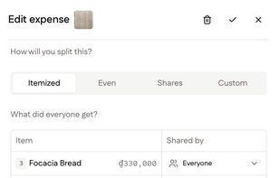 Itemize receipts to calculate what each person owes