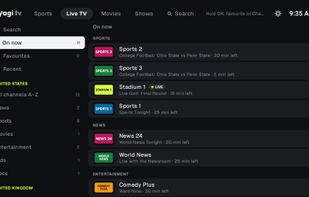 Live TV sorted by country, with what's on now