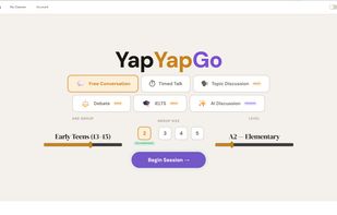 Setup screen — The classroom setup page where teachers choose a speaking mode, age group, group size, and language level before hitting "Begin Session."