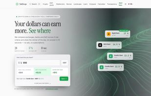 YieldScope homepage — compare crypto earn, staking and borrow rates, each with an A–F safety grade.