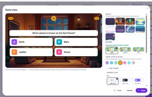 Pick a visual style for your game — each world reskins the big screen and every player's phone to match
