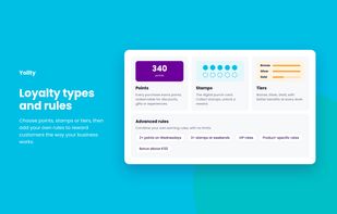 Businesses choose points, stamps or tiers, then add their own earning rules, such as double points on set days, weekend stamp bonuses, VIP or product-specific rates, and spend bonuses.