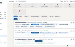 Applications tracker: every job, its status and the documents made for it