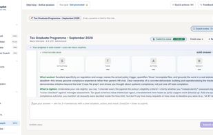 Interview Coach: a mock interview answer scored against the STAR method