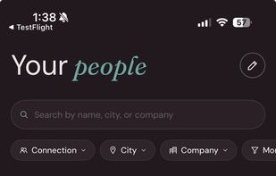 Every person in your life, searchable by name, city, or company — tagged by how you know them.