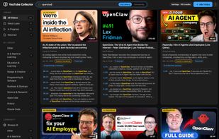 Full-text search across your saved videos and their transcripts.