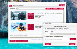 search results and download pupup after clicking download button