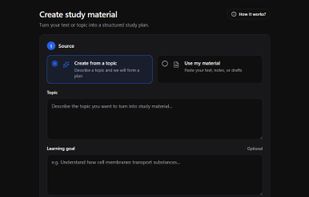 AI-assisted study material generator that creates structured draft notes from a topic or source material.