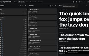Typography editor: foundation type tokens, text styles, and live preview.