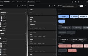 Component editor with a live variant and state preview grid.