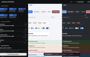 Tune your system with live light and dark previews of real components.