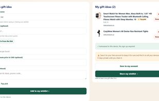 Create personalized gift wishlists with product links, photos, prices, and notes. Automatically fill in available product details from shopping links, mark favorite gifts, and share your wishlist with friends and family. Gift ideas can be saved as a draft without signing up.