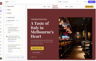 The editor: your site on the right, ask AI to make changes on the left