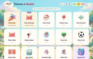 Game menu: 12 motion games, plus Party Mode and a Daily Challenge.