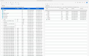 Two panels with local disks, drive letters and the command line