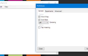 The preferences panel