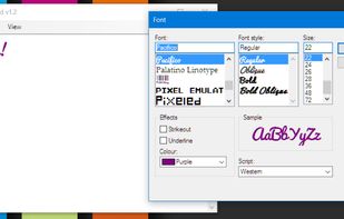 The font settings panel