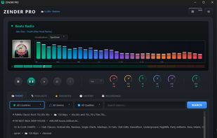 ZENDER desktop radio player overview with modern dark interface